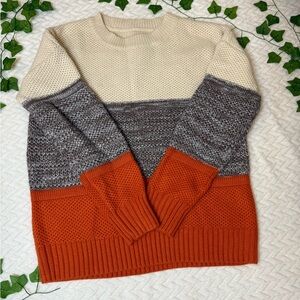 Colorblock Sweater - Cream, Gray, and Orange